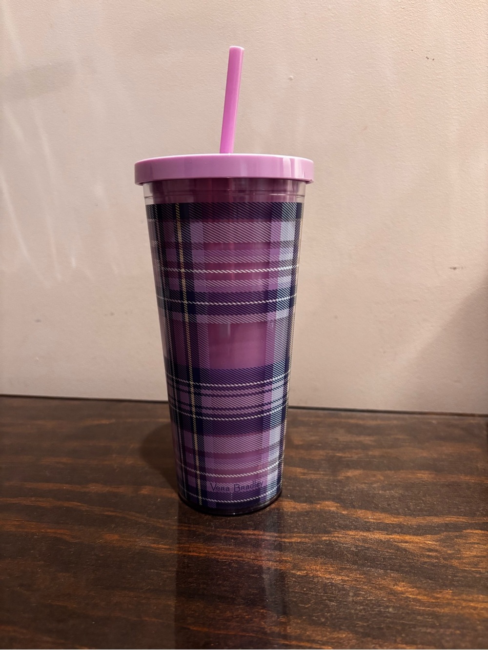 Vera Bradley Lavender Plaid Reusable Tumbler with Straw